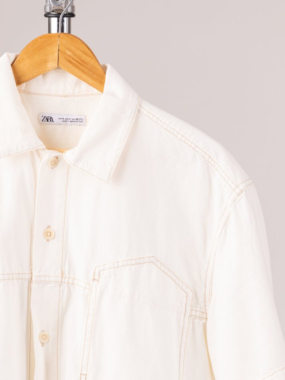 White Cream Denim Short Sleeve Zara Shirt